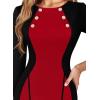 imageVFSHOW Womens Business Casual Office Work Buttons 34 Sleeve Colorblock Cocktail Party Fitted Pencil Sheath DressRed and Black
