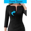 imageVFSHOW Womens Office Work Business Casual Boat Neck 34 Sleeve Ruched Church Cocktail Fitted Pencil Sheath DressBlack