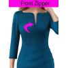 imageVFSHOW Womens Office Work Business Casual Boat Neck 34 Sleeve Ruched Church Cocktail Fitted Pencil Sheath DressPeacock Blue