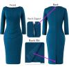 imageVFSHOW Womens Office Work Business Casual Boat Neck 34 Sleeve Ruched Church Cocktail Fitted Pencil Sheath DressPeacock Blue