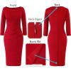 imageVFSHOW Womens Office Work Business Casual Boat Neck 34 Sleeve Ruched Church Cocktail Fitted Pencil Sheath DressRed