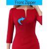 imageVFSHOW Womens Office Work Business Casual Boat Neck 34 Sleeve Ruched Church Cocktail Fitted Pencil Sheath DressRed