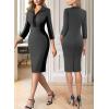 imageVFSHOW Womens Professional Work Business Casual Office Front Zipper Colorblock Fitted Pencil Sheath DressGrey and Black