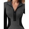 imageVFSHOW Womens Professional Work Business Casual Office Front Zipper Colorblock Fitted Pencil Sheath DressGrey and Black