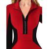 imageVFSHOW Womens Professional Work Business Casual Office Front Zipper Colorblock Fitted Pencil Sheath DressRed and Black