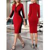 imageVFSHOW Womens Professional Work Business Casual Office Front Zipper Colorblock Fitted Pencil Sheath DressRed and Black