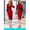 imageVFSHOW Womens Professional Work Business Casual Office Front Zipper Colorblock Fitted Pencil Sheath DressRed and Black