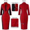 imageVFSHOW Womens Professional Work Business Casual Office Front Zipper Colorblock Fitted Pencil Sheath DressRed and Black