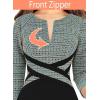 imageVFSHOW Womens Wear to Work Slim Colorblock Crisscross Waist Front Zipper Business Party Office Bodycon Pencil Sheath DressTeal Green Plaid Tweedblack