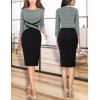 imageVFSHOW Womens Wear to Work Slim Colorblock Crisscross Waist Front Zipper Business Party Office Bodycon Pencil Sheath DressTeal Green Plaid Tweedblack