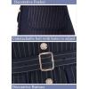 imageVFSHOW Womens Work Business Casual Office 34 Sleeve Belted Elegant Lapel V Neck Buttons Fitted Pencil Sheath DressNavy Blue and White Striped
