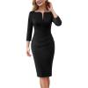imageVFSHOW Womens Office Work Business Casual Boat Neck 34 Sleeve Ruched Church Cocktail Fitted Pencil Sheath DressBlack