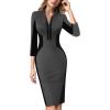 imageVFSHOW Womens Professional Work Business Casual Office Front Zipper Colorblock Fitted Pencil Sheath DressGrey and Black