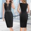 imageVFSHOW Womens 2025 Work Business Office Dresses Crew Neck Front Zipper Church Slimming Pencil Sheath DressBlackoff White Piping