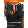 imageVFSHOW Womens 2025 Work Business Office Dresses Crew Neck Front Zipper Church Slimming Pencil Sheath DressBlackoff White Piping