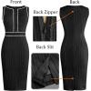 imageVFSHOW Womens 2025 Work Business Office Dresses Crew Neck Front Zipper Church Slimming Pencil Sheath DressBlackoff White Piping