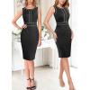 imageVFSHOW Womens 2025 Work Business Office Dresses Crew Neck Front Zipper Church Slimming Pencil Sheath DressBlackoff White Piping