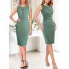 imageVFSHOW Womens 2025 Work Business Office Dresses Crew Neck Front Zipper Church Slimming Pencil Sheath DressGreenblack Piping