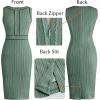 imageVFSHOW Womens 2025 Work Business Office Dresses Crew Neck Front Zipper Church Slimming Pencil Sheath DressGreenblack Piping