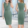 imageVFSHOW Womens 2025 Work Business Office Dresses Crew Neck Front Zipper Church Slimming Pencil Sheath DressGreenblack Piping