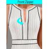imageVFSHOW Womens 2025 Work Business Office Dresses Crew Neck Front Zipper Church Slimming Pencil Sheath DressOff Whiteblack Piping