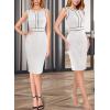 imageVFSHOW Womens 2025 Work Business Office Dresses Crew Neck Front Zipper Church Slimming Pencil Sheath DressOff Whiteblack Piping