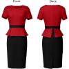 imageVFSHOW Womens Pleated Crew Neck Peplum Work Business Office Church Bodycon Pencil Sheath DressRed and Black