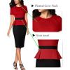 imageVFSHOW Womens Pleated Crew Neck Peplum Work Business Office Church Bodycon Pencil Sheath DressRed and Black