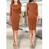imageVFSHOW Womens Slim Zipper Up Work Business Office Party Bodycon Pencil Sheath DressBrown Suede