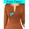 imageVFSHOW Womens Slim Zipper Up Work Business Office Party Bodycon Pencil Sheath DressBrown Suede