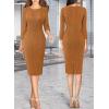 imageVFSHOW Womens Slim Zipper Up Work Business Office Party Bodycon Pencil Sheath DressBrown Texture
