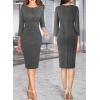 imageVFSHOW Womens Slim Zipper Up Work Business Office Party Bodycon Pencil Sheath DressGrey