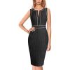 imageVFSHOW Womens 2025 Work Business Office Dresses Crew Neck Front Zipper Church Slimming Pencil Sheath DressBlackoff White Piping