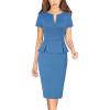 imageVFSHOW Womens Work Business Office Front Zipper Peplum Professional Church Pencil Sheath DressBlue