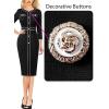 imageVFSHOW Womens Buttons Patchwork Work Business Office Party Bodycon Pencil Sheath DressBlack