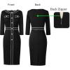imageVFSHOW Womens Buttons Patchwork Work Business Office Party Bodycon Pencil Sheath DressBlack