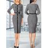 imageVFSHOW Womens Buttons Patchwork Work Business Office Party Bodycon Pencil Sheath DressBlack Tweed