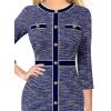 imageVFSHOW Womens Buttons Patchwork Work Business Office Party Bodycon Pencil Sheath DressBlue Tweed
