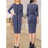 imageVFSHOW Womens Buttons Patchwork Work Business Office Party Bodycon Pencil Sheath DressBlue Tweed