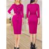 imageVFSHOW Womens Buttons Patchwork Work Business Office Party Bodycon Pencil Sheath DressHot Pink