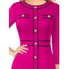 imageVFSHOW Womens Buttons Patchwork Work Business Office Party Bodycon Pencil Sheath DressHot Pink