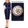 imageVFSHOW Womens Buttons Patchwork Work Business Office Party Bodycon Pencil Sheath DressNavy Blue