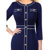imageVFSHOW Womens Buttons Patchwork Work Business Office Party Bodycon Pencil Sheath DressNavy Blue