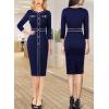 imageVFSHOW Womens Buttons Patchwork Work Business Office Party Bodycon Pencil Sheath DressNavy Blue