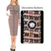 imageVFSHOW Womens Buttons Patchwork Work Business Office Party Bodycon Pencil Sheath DressOrange Tweed