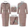 imageVFSHOW Womens Buttons Patchwork Work Business Office Party Bodycon Pencil Sheath DressOrange Tweed