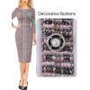 imageVFSHOW Womens Buttons Patchwork Work Business Office Party Bodycon Pencil Sheath DressPink Tweed