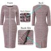 imageVFSHOW Womens Buttons Patchwork Work Business Office Party Bodycon Pencil Sheath DressPink Tweed