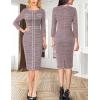 imageVFSHOW Womens Buttons Patchwork Work Business Office Party Bodycon Pencil Sheath DressPink Tweed