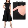 imageVFSHOW Womens Elegant Patchwork Pockets Belted Pleated Work Office Business Casual Party ALine Midi Dress
